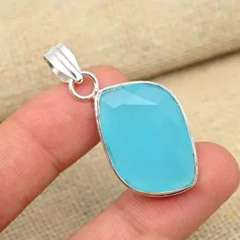 Синий халцедон, драгоценный камень, стерлинговое серебро 925 пробы, кулон, ювелирные изделия ручной работы, рождественский подарок 1.77 Inches синий