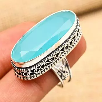 Синий халцедон драгоценный камень стерлингового серебра 925 пробы антикварные ювелирные изделия ручной работы подарок для матери 4 синий