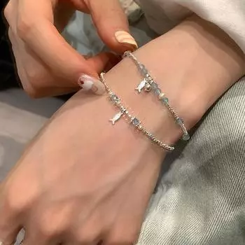 Синий хрустальный сломанный серебряный браслет с рыбками, женский нишевый дизайн, чувство легкости, роскошь, элегантность, мода, темперамент, универсальный браслет, ювелирные изделия