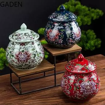 Синий и белый фарфоровый герметичный кувшин, китайское украшение для дома, ящик для хранения чая, аксессуары для журнального столика в гостиной белый