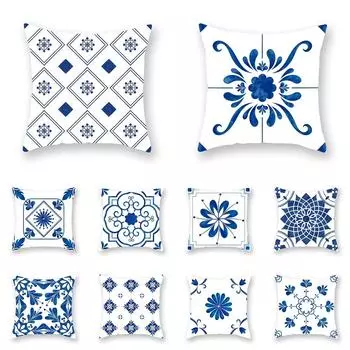 Синий и белый фарфоровый принт с узором, роскошное украшение для дома, наволочка для гостиной, дивана, автомобиля, наволочка 40x40cm