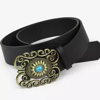 Синий камень PU кожаный ремень с бисером в корейском стиле, модный широкий боковой пояс для вечеринки E