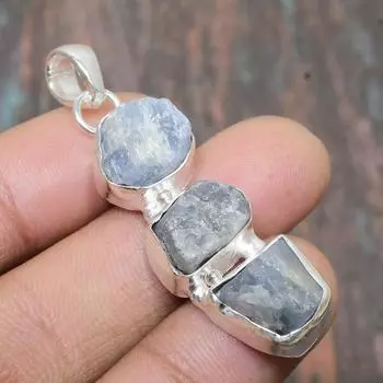 Синий кианит драгоценный камень ручной работы твердый кулон из стерлингового серебра 925 пробы для женщин 1.97 Inches синий