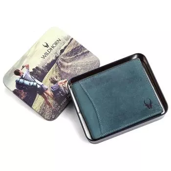 Синий кожаный мужской кошелек 9 отделений для карт 2 отделения для купюр и потайных отделений 1 молния и 3 отделения для удостоверений личности