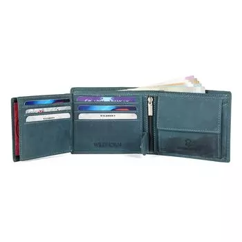 Синий кожаный мужской кошелек и чехол для карт