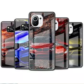 Синий, красный автомобильный стеклянный чехол для Xiaomi Poco X3 NFC 11 Lite 11T F3 M3 для Redmi Note 11 10 9 8 Pro 10S 9S 9A 9C, чехол для телефона Xiaomi Poco F3