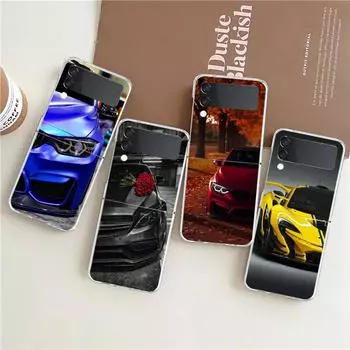 Синий Красный Спортивный автомобиль Автомобили Прозрачный чехол для телефона Samsung Galaxy Z Flip 4 Чехол Тонкий Высокий Жесткий Чехол для Galaxy Z Flip 3 5G Чехол Galaxy Z Flip4