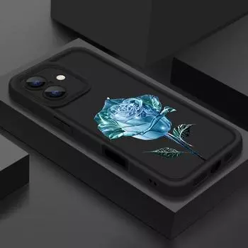 Синий кристальный розовый цветочный принт матовый мягкий чехол для iPhone 16 Pro Max 15 14 Pro 13 12 11 XS XR 8 7 защита линзы противоударный чехол для телефона TPU iPhone 16 чёрный