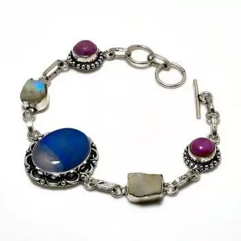 Синий кружевной агат, медь, фиолетовый бирюзовый драгоценный камень, подарочный ювелирный браслет, длина 6–8 дюймов