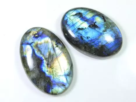 Синий лабрадорит овальной формы 2 шт. кристалл россыпью натуральный драгоценный камень 36-38 мм SK-1563
