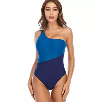 Синий лоскутный цельный купальник на одно плечо, женский купальный костюм в стиле бохо, женский купальный костюм в стиле бохо S синий