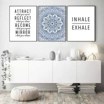 Синий Мандала Абстрактный Холст Плакат Бохо Осознанность Дзен Настенная Художественная Принт Живопись Декоративная Картина Современный Декор ГостинойСиний 21cm30cm NoFrame