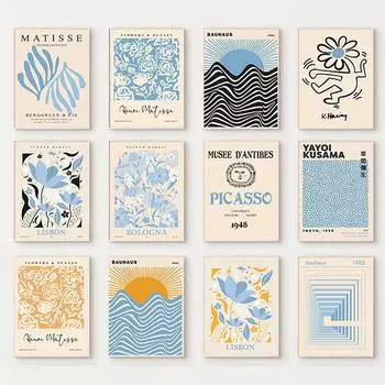 Синий Матисс Цветочный рынок Картина маслом Пикассо Баухаус Плакат и эстамп Скандинавская настенная художественная картина Гостиная 21cm30cm NoFrame