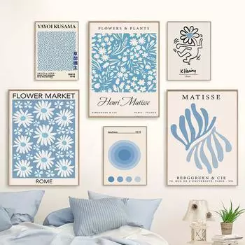 Синий Матисс Яёи Кусама Баухаус Цветочный рынок настенная живопись на холсте скандинавские постеры печатает настенную картину для декора гостиной 21x30cm No Framed