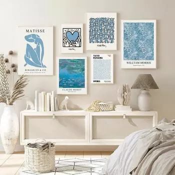 Синий Матисс Яёи Кусама Холст Картина Баухауз Моррис Цветочный постер Винтаж Гостиная Интерьер Настенные художественные фотографии Домашний декор 21x30cm No Framed