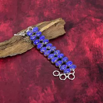 Синий медно-бирюзовый браслет ручной работы с драгоценными камнями, браслет из стерлингового серебра 925 пробы, старинные ювелирные изделия, для подарка на помолвку Adjustable With 8 Inches синий