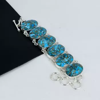 Синий медно-бирюзовый драгоценный камень браслет ручной работы из стерлингового серебра 925 пробы, синий медно-бирюзовый браслет для жены, браслет унисекс, подарок на вату 8 синий