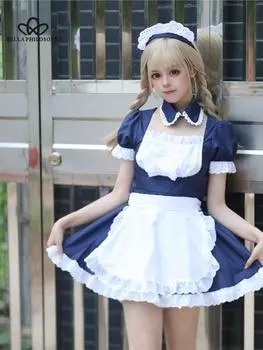 Синий милый костюм Лолиты для девочек и женщин, милый костюм горничной для косплея, анимационный показ, японский наряд, платье, одежда S синий