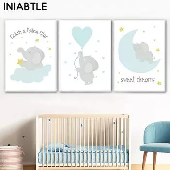 Синий милый слон и звезда, холст, постеры, принты, детская настенная живопись, детская картина, скандинавское украшение для детской комнаты 21cm30cm NoFrame