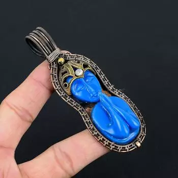 Синий молящийся женский драгоценный камень из чистой медной проволоки, завернутый в подвеску ручной работы, ювелирные изделия 3.94 Inches синий