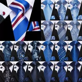 Синий мужской галстук из Великобритании, темно-синий шелковый галстук, карманные квадратные запонки, свадебная вечеринка N-3520