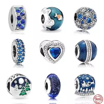 Синий океан, Рождественский снеговик, олень, клипса, безопасный DIY, тонкие бусины, подходят оригинальные модные подвески, серебро 925, браслет, ювелирные изделия