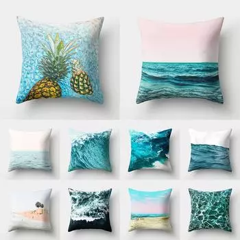 Синий океанская волна пляжный пейзаж с принтом наволочка для дома, гостиной, дивана, декоративная подушка, наволочка 45x45 см 40X40CM