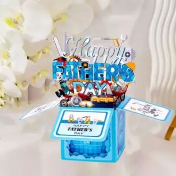 Синий подарок на День отца Креативная открытка ко Дню отца 3D всплывающая поздравительная открытка Сезонный декор