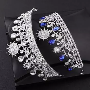 Синий подсолнух чародейка в стиле барокко свадебный ободок с большой короной, повязка на голову в королевском стиле