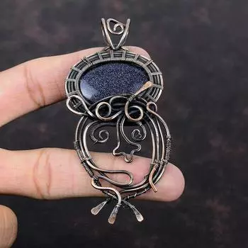 Синий подвесной солнечный камень, обернутый медной проволокой, ювелирное изделие, подвеска из драгоценного камня, подвеска ручной работы, обернутая медной проволокой, подарочный кулон для женщин, ювелирные изделия из солнечного камня