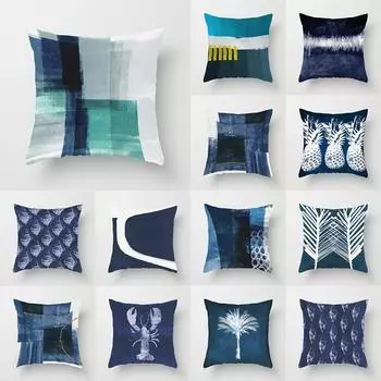 Синий полиэстеровый чехол с геометрическим принтом для дома, гостиной, дивана, офисного стула, декоративная наволочка 40X40CM