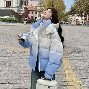 Синий постепенное изменение универсальная хлопковая одежда женская зимняя мода 2024 года иностранный стиль уменьшение возраста маленькое пальто хлопковая одежда/хлопковая одежда S синий