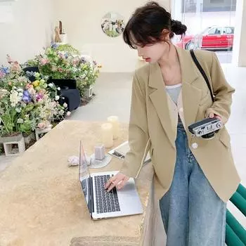 Синий повседневный тонкий темпераментный маленький пиджак для женщин весна и осень новый маленький костюм S