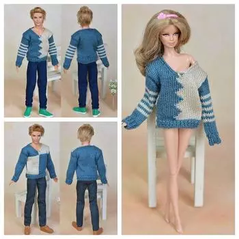 Синий повседневный вязаный свитер, одежда для куклы Кена, бойфренда Барби, принца Кена, кукла, верхнее пальто, одежда, мужская одежда для кукол синий