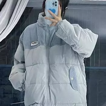 Синий пуховик женский 2024 новый зимний короткий жакет дизайн sense нишевый вельветовый пиджак женский S синий