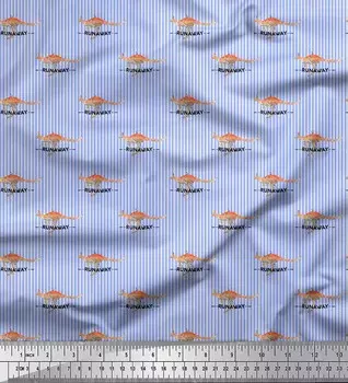 Синий японский креп-атлас Soimoi в полоску и с животным принтом кенгуру, швейная ткань, метр 42 дюйма 42 Inch Wide - Poly Crepe синий