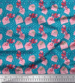 Синий японский креп-сатин Soimoi, конверт, ткань с принтом звезд и сердечек по метрам, 42 дюйма 42 Inch Wide - Poly Crepe синий