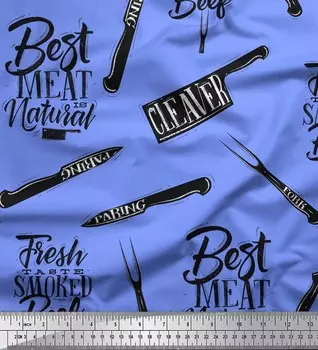 Синий японский креп-сатин Soimoi, кухонная ткань с текстом и ножом, принты по метрам, 42 дюйма 42 Inch Wide - Poly Crepe синий