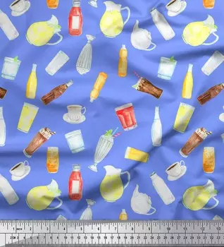 Синий японский креп-сатин Soimoi, ткань для безалкогольных напитков и стекла, кухонная ткань с принтом, 1 метр, 42 дюйма 42 Inch Wide - Poly Crepe синий