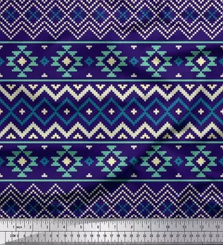 Синий японский креп-сатин Soimoi Ткань для рукоделия с геометрическим принтом икат шириной 42 дюйма по метрам 42 Inch Wide - Cotton Voile темно-синий