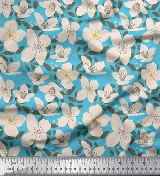 Синий японский креп-сатин Soimoi, ткань с листьями и кардаминовым цветочным принтом, 42 дюйма по метрам 42 Inch Wide - Poly Crepe синий