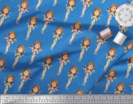 Синий японский креп-сатин Soimoi, ткань с пляжным принтом для девочек и напитков, 42 дюйма по метрам 42 Inch Wide - Poly Crepe синий