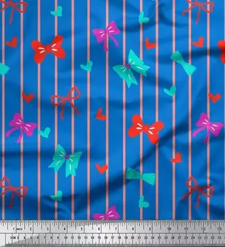 Синий японский креп-сатин Soimoi, ткань с принтом в виде бантов и полосок, 1 метр, 42 дюйма 42 Inch Wide - Poly Crepe синий