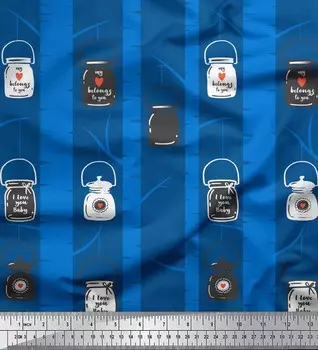 Синий японский креп-сатин Soimoi, ткань с рисунком дерева, текстом и банкой, винтажная швейная ткань с принтом, метр 42 дюйма 42 Inch Wide - Poly Crepe синий