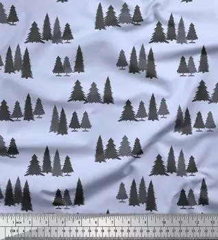 Синий японский креп-сатин Soimoi, трафарет для рождественской елки, ткань с принтом по метрам, 42 дюйма 42 Inch Wide - Poly Crepe синий