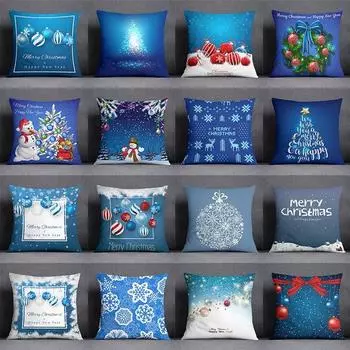 Синий Рождественский букет с принтом серии наволочка с рисунком квадратная наволочка украшение для дома и офиса наволочка 40x40cm