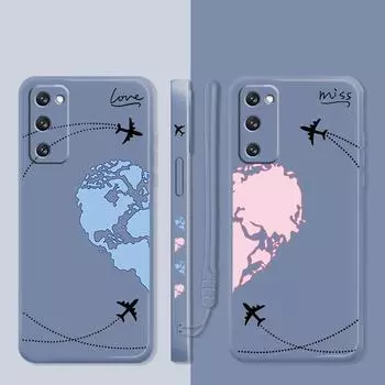 Синий, розовый, самолеты любви, карта мира, жидкий чехол для путешествий для Samsung Galaxy S22 S21 S20 Fe Ultra S10 S9 S8 Plus S10e Note 20 10 Lite Samsung Note 10 Plus