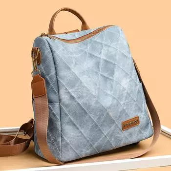 Синий рюкзак женский дорожный рюкзак ромбовидный студенческий школьный портфель синий