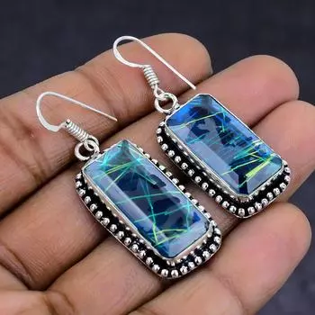 Синий рутил драгоценный камень 925 стерлингового серебра подарочные ювелирные изделия серьги 1.77 B8b31