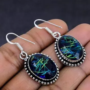 Синий рутил драгоценный камень 925 стерлингового серебра подарочные ювелирные изделия серьги 1.62 k2N26